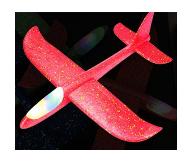 Avion planor din polistiren in punga , lungime 47 cm , Rosu , cu lumini pe cap, Flippy