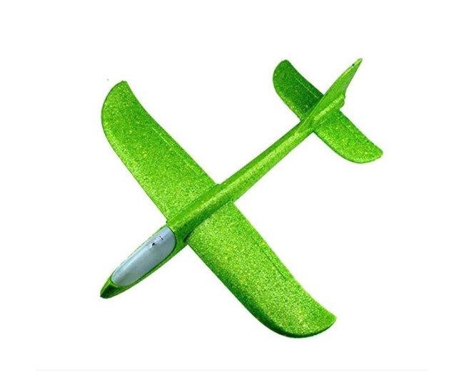 Avion planor din polistiren in punga , lungime 47 cm , Verde, cu lumini pe cap, Flippy
