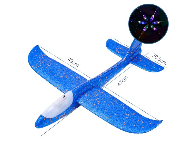 Avion Planor Flippy, cu Lumini pe Toata Lungimea, din Poliester, 48 cm, Albastru