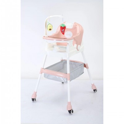 Baby dining chair Baby dining table chair-color: pink high chair + universal wheel + cushion
