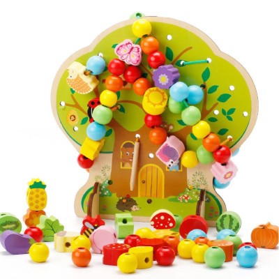 Jucarie Educativa Montessori 2 in 1 din Lemn, Flippy, Model Pomul cu Fructe, 102 piese, Dezvoltare Motricitate Fina, Copii 3+ ani, 21.5 x 21.4 x 5 cm, Multicolor