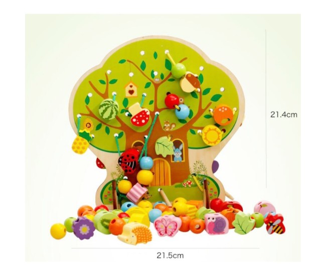 Jucarie Educativa Montessori 2 in 1 din Lemn, Flippy, Model Pomul cu Fructe, 102 piese, Dezvoltare Motricitate Fina, Copii 3+ ani, 21.5 x 21.4 x 5 cm, Multicolor