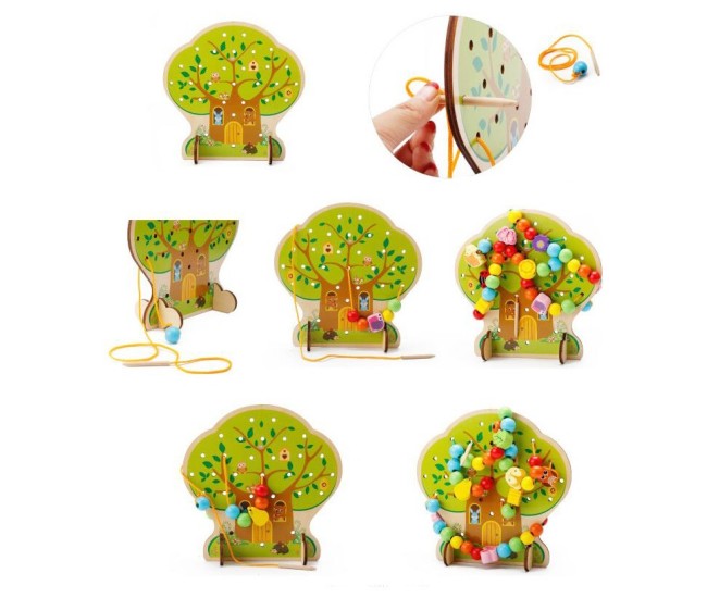 Jucarie Educativa Montessori 2 in 1 din Lemn, Flippy, Model Pomul cu Fructe, 102 piese, Dezvoltare Motricitate Fina, Copii 3+ ani, 21.5 x 21.4 x 5 cm, Multicolor