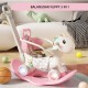 Balansoar pentru Copii, Flippy, 3in1, cu Spatar si Bara de Siguranta, Maner cu Cos de Basket, Tava de Masa, Roti Luminoase, 80 x 43 x 83 cm, din Plastic, + 3 Ani, Roz Balansoar pentru Copii, Flippy, 3in1, cu Spatar si Bara de Siguranta, Maner cu Cos de Basket, Tava de Masa, Roti Luminoase, 80 x 43 x 83 cm, din Plastic, + 3 Ani, Roz