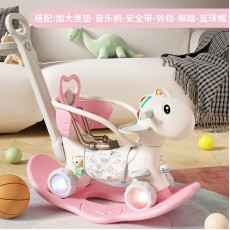 Balansoar pentru Copii, Flippy, 3in1, cu Spatar si Bara de Siguranta, Maner cu Cos de Basket, Tava de Masa, Roti Luminoase, 80 x 43 x 83 cm, din Plastic, + 3 Ani, Roz