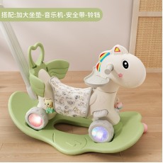Balansoar pentru Copii, Flippy, 3in1, cu Spatar si Bara de Siguranta, Maner cu Cos de Basket, Tava de Masa, Roti Luminoase, 80 x 43 x 83 cm, din Plastic, + 3 Ani, Verde