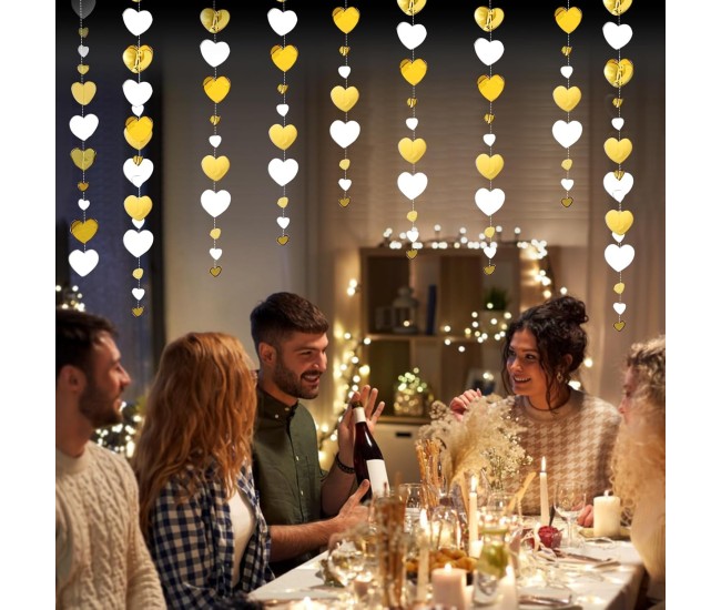 Banner cu Inimioare, Flippy, Tip Franjuri, 4 m, Rola de Ata Inclusa, Auriu/Alb Banner cu Inimioare, Flippy, Tip Franjuri, 4 m, Rola de Ata Inclusa, Auriu/Alb