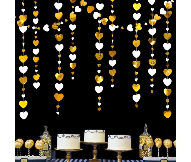 Banner cu Inimioare, Flippy, Tip Franjuri, 4 m, Rola de Ata Inclusa, Auriu/Alb Banner cu Inimioare, Flippy, Tip Franjuri, 4 m, Rola de Ata Inclusa, Auriu/Alb