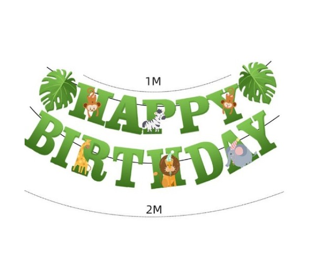 Banner Happy Birthday 100x200 cm, Flippy, Rola de Ata Inclusa, Tematica Jungle, Verde