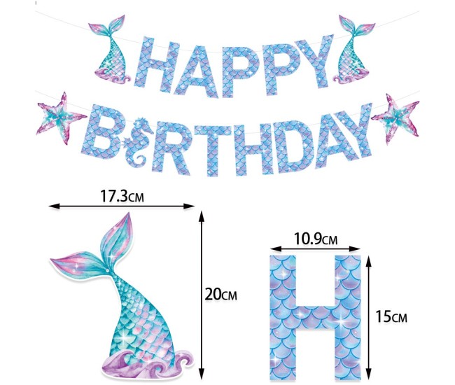 Banner Happy Birthday Sirena, Flippy, Colectia Mermaid, 17 Piese, Multicolor Banner Happy Birthday Sirena, Flippy, Colectia Mermaid, 17 Piese, Multicolor