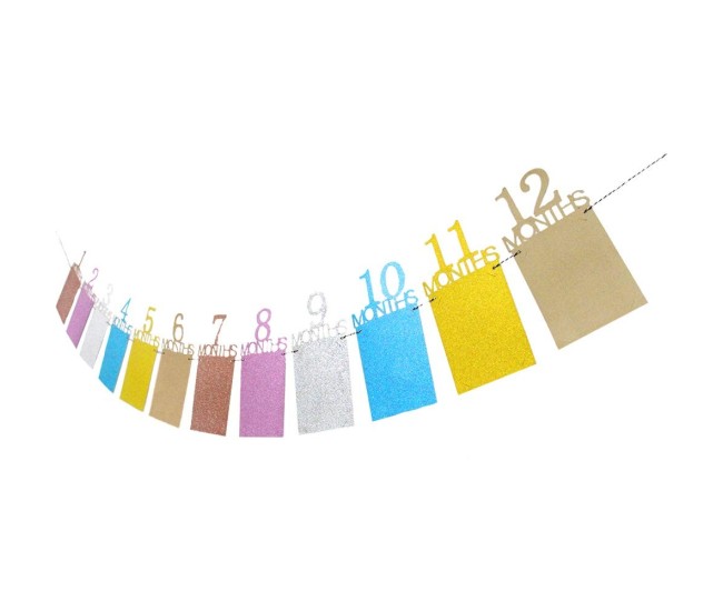 Banner pentru Poze, Flippy, 15.2x10.2 cm, Tema Prima Aniversare, Model Primele 12 Luni, Rola Ata Inclusa, Multicolor