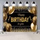 Banner Tip Fundal pentru Poze, Flippy, din Panza, 185 x 110 cm, Sfoara 6 m, Prindere in 4 Colturi, Happy Birthday to You, Negru/Auriu