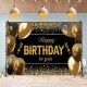 Banner Tip Fundal pentru Poze, Flippy, din Panza, 185 x 110 cm, Sfoara 6 m, Prindere in 4 Colturi, Happy Birthday to You, Negru/Auriu
