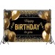 Banner Tip Fundal pentru Poze, Flippy, din Panza, 185 x 110 cm, Sfoara 6 m, Prindere in 4 Colturi, Happy Birthday to You, Negru/Auriu