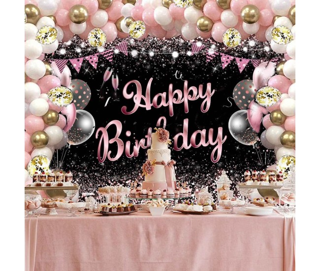 Banner Tip Fundal pentru Poze, Flippy, din Panza, 185 x 110 cm, Sfoara 6 m, Prindere in 4 Colturi, Negru/Roz