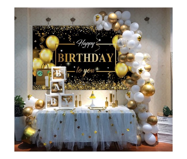 Banner Tip Fundal pentru Poze, Flippy, din Panza, Model Happy Birthday to You, 185 x 110 cm, Sfoara 6 m, Prindere in 4 Colturi, Negru/Auriu Banner Tip Fundal pentru Poze, Flippy, din Panza, Model Happy Birthday to You, 185 x 110 cm, Sfoara 6 m, Prindere in 4 Colturi, Negru/Auriu