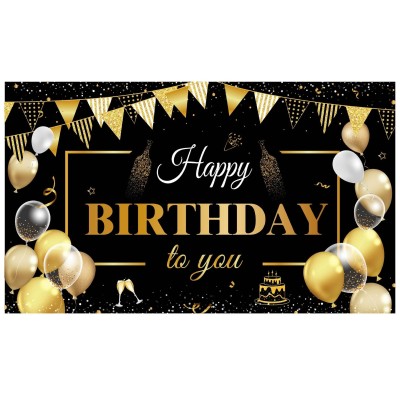 Banner Tip Fundal pentru Poze, Flippy, din Panza, Model Happy Birthday to You, 185 x 110 cm, Sfoara 6 m, Prindere in 4 Colturi, Negru/Auriu Banner Tip Fundal pentru Poze, Flippy, din Panza, Model Happy Birthday to You, 185 x 110 cm, Sfoara 6 m, Prindere in 4 Colturi, Negru/Auriu