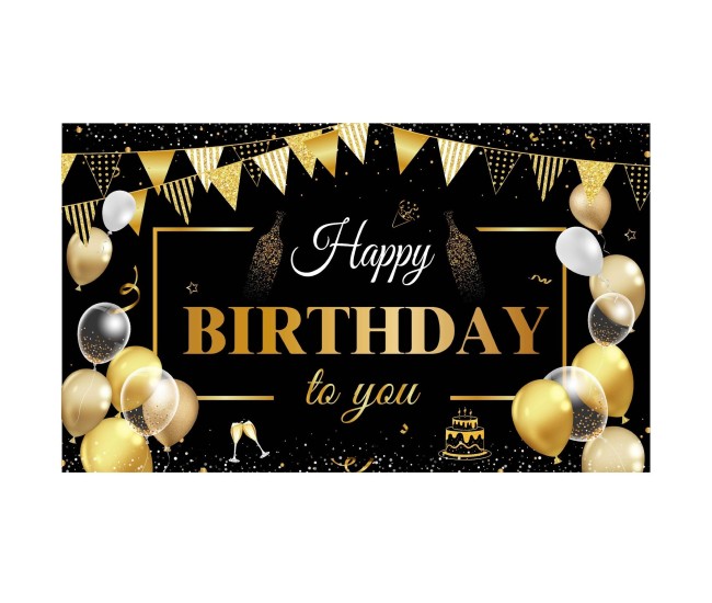 Banner Tip Fundal pentru Poze, Flippy, din Panza, Model Happy Birthday to You, 185 x 110 cm, Sfoara 6 m, Prindere in 4 Colturi, Negru/Auriu Banner Tip Fundal pentru Poze, Flippy, din Panza, Model Happy Birthday to You, 185 x 110 cm, Sfoara 6 m, Prindere in 4 Colturi, Negru/Auriu