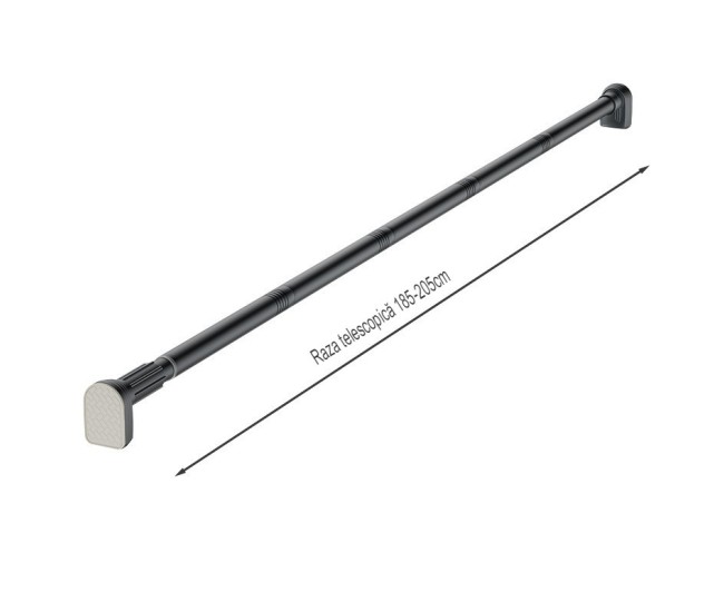 Bara Telescopica Multifunctionala, Flippy, din Otel Inoxidabil si ABS, Utilizare Universala, Extensie 185 - 205 cm, Fara Perforare Perete, Gri