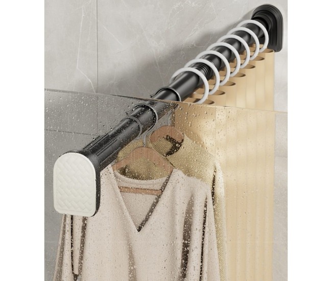Bara Telescopica Multifunctionala, Flippy, din Otel Inoxidabil si ABS, Utilizare Universala, Extensie 185 - 205 cm, Fara Perforare Perete, Negru