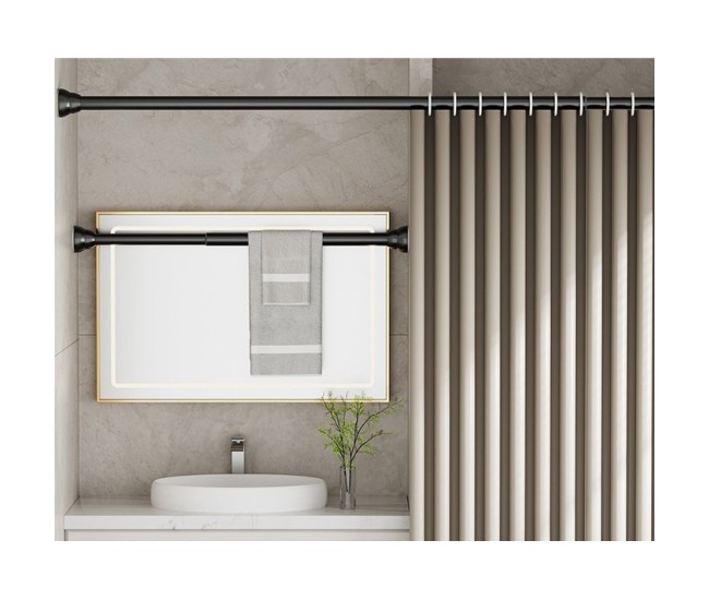 Bara Telescopica Multifunctionala, Flippy, din Otel Inoxidabil, Utilizare Universala, Retractabila 107 - 195 cm, Fara Perforare Perete, Negru