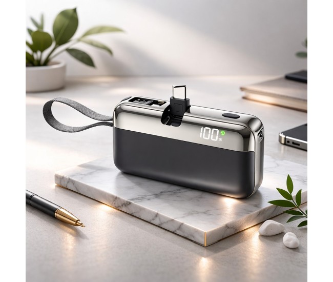 Baterie Externa, Flippy, Power Bank, Capsule, 10000 mAh, Design Compact, Incarcare Rapida, Compatibilitate Universala, 9 x 5 x 2,5 cm, Negru