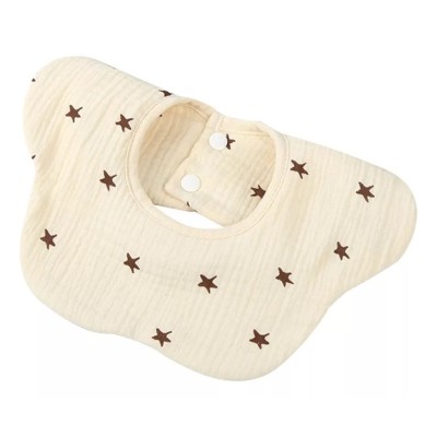 Baveta Tip Floare, Flippy, din Bumbac, pentru Copii 0-12 Luni, Rezistenta la apa, cu Capse, Model cu Stelute, 26 x 29 cm, Crem