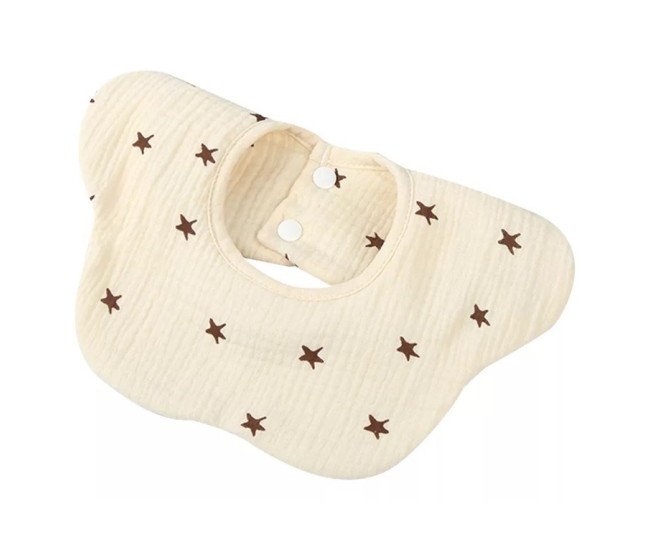Baveta Tip Floare, Flippy, din Bumbac, pentru Copii 0-12 Luni, Rezistenta la apa, cu Capse, Model cu Stelute, 26 x 29 cm, Crem Baveta Tip Floare, Flippy, din Bumbac, pentru Copii 0-12 Luni, Rezistenta la apa, cu Capse, Model cu Stelute, 26 x 29 cm, Crem