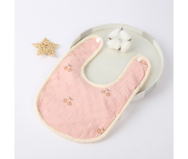 Baveta in Forma de U, Flippy, din Bumbac, pentru Copii 0-12 Luni, Rezistenta la Apa, cu Capse, Model cu Cirese, 21x30 cm, Roz Baveta in Forma de U, Flippy, din Bumbac, pentru Copii 0-12 Luni, Rezistenta la Apa, cu Capse, Model cu Cirese, 21x30 cm, Roz