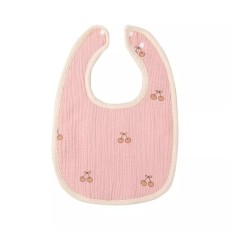 Baveta in Forma de U, Flippy, din Bumbac, pentru Copii 0-12 Luni, Rezistenta la Apa, cu Capse, Model cu Cirese,  21x30 cm, Roz