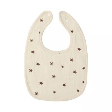 Baveta in Forma de U, Flippy, din Bumbac, pentru Copii 0-12 Luni, Rezistenta la Apa, cu Capse, Model cu Stelute,  21x30 cm, Crem