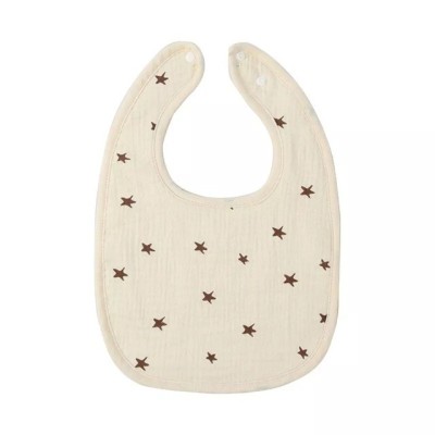 Baveta in Forma de U, Flippy, din Bumbac, pentru Copii 0-12 Luni, Rezistenta la Apa, cu Capse, Model cu Stelute,  21x30 cm, Crem