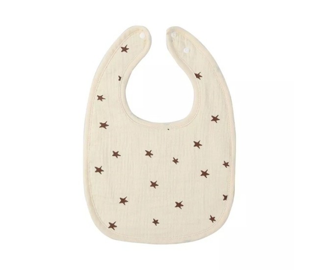 Baveta in Forma de U, Flippy, din Bumbac, pentru Copii 0-12 Luni, Rezistenta la Apa, cu Capse, Model cu Stelute,  21x30 cm, Crem