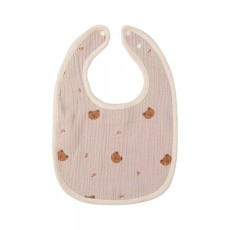 Baveta in Forma de U, Flippy, din Bumbac, pentru Copii 0-12 Luni, Rezistenta la Apa, cu Capse, Model cu Ursuleti,  21x30 cm, Bej