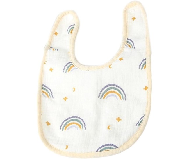 Baveta in Forma de U, Flippy, din Bumbac, pentru Copii 0-12 Luni, Rezistenta la Apa, cu Capse, Model Curcubeu, 21x30 cm, Bej Baveta in Forma de U, Flippy, din Bumbac, pentru Copii 0-12 Luni, Rezistenta la Apa, cu Capse, Model Curcubeu, 21x30 cm, Bej