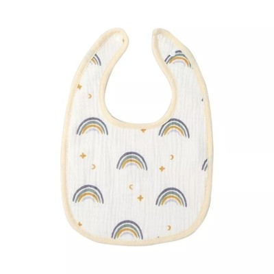 Baveta in Forma de U, Flippy, din Bumbac, pentru Copii 0-12 Luni, Rezistenta la Apa, cu Capse, Model Curcubeu, 21x30 cm, Bej