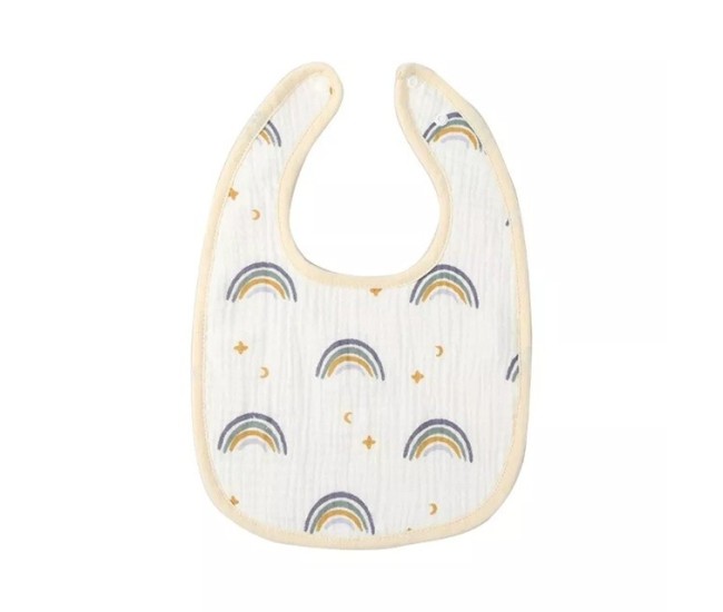 Baveta in Forma de U, Flippy, din Bumbac, pentru Copii 0-12 Luni, Rezistenta la Apa, cu Capse, Model Curcubeu, 21x30 cm, Bej Baveta in Forma de U, Flippy, din Bumbac, pentru Copii 0-12 Luni, Rezistenta la Apa, cu Capse, Model Curcubeu, 21x30 cm, Bej