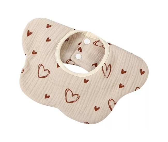 Baveta Tip Floare, Flippy, din Bumbac, pentru Copii 0-12 Luni, Rezistenta la apa, cu Capse, Model cu Inimioare, 26 x 29 cm, Crem Baveta Tip Floare, Flippy, din Bumbac, pentru Copii 0-12 Luni, Rezistenta la apa, cu Capse, Model cu Inimioare, 26 x 29 cm, Crem