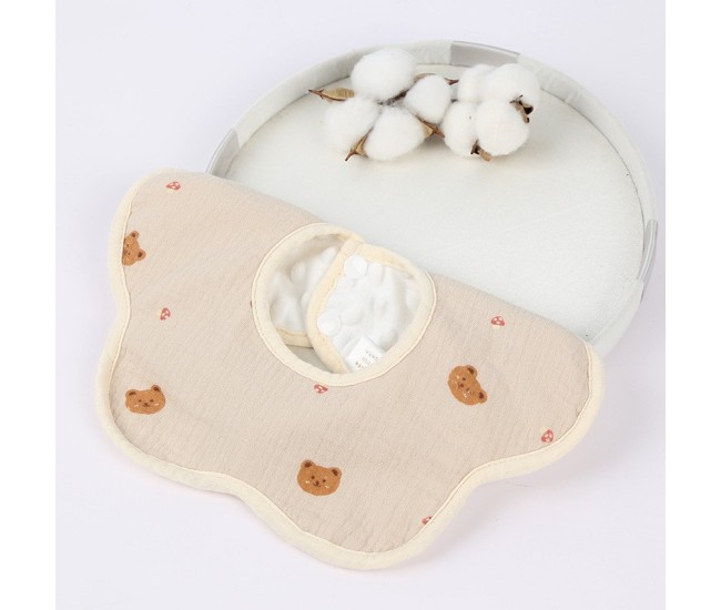 Baveta Tip Floare, Flippy, din Bumbac, pentru Copii 0-12 Luni, Rezistenta la apa, cu Capse, Model cu Ursuleti, 26 x 29 cm, Crem Baveta Tip Floare, Flippy, din Bumbac, pentru Copii 0-12 Luni, Rezistenta la apa, cu Capse, Model cu Ursuleti, 26 x 29 cm, Crem