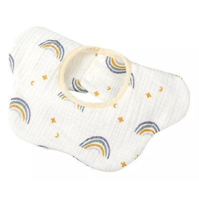 Baveta Tip Floare, Flippy, din Bumbac, pentru Copii 0-12 Luni, Rezistenta la apa, cu Capse, Model Curcubeu, 26 x 29 cm, Alb