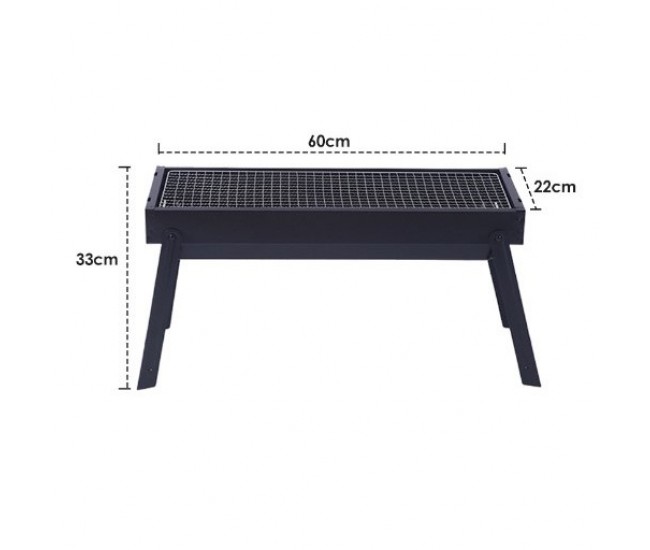 Gratar Portabil, Flippy, Otel Inoxidabil, pentru Picnic Gradina Terasa Camping, 60x22x23 cm, Negru