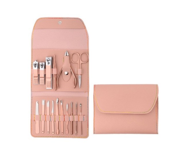Set 16 Piese de Ingrijire Cosmetica, Flippy, pentru Manichiura, Pedichiura, Fata, Geanta Organizatoare din Piele Ecologica Inclusa, Roz Set 16 Piese de Ingrijire Cosmetica, Flippy, pentru Manichiura, Pedichiura, Fata, Geanta Organizatoare din Piele Ecologica Inclusa, Roz