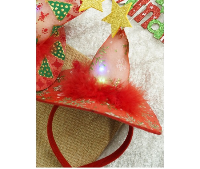 Bentita/cerc tip palarie de Craciun, culoare rosie cu led, marime standard, Flippy Bentita/cerc tip palarie de Craciun, culoare rosie cu led, marime standard, Flippy