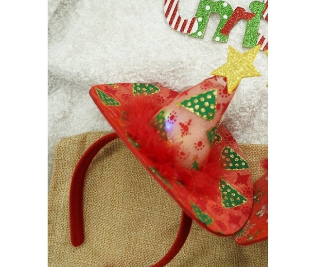 Bentita/cerc tip palarie de Craciun, culoare rosie cu led, marime standard, Flippy Bentita/cerc tip palarie de Craciun, culoare rosie cu led, marime standard, Flippy