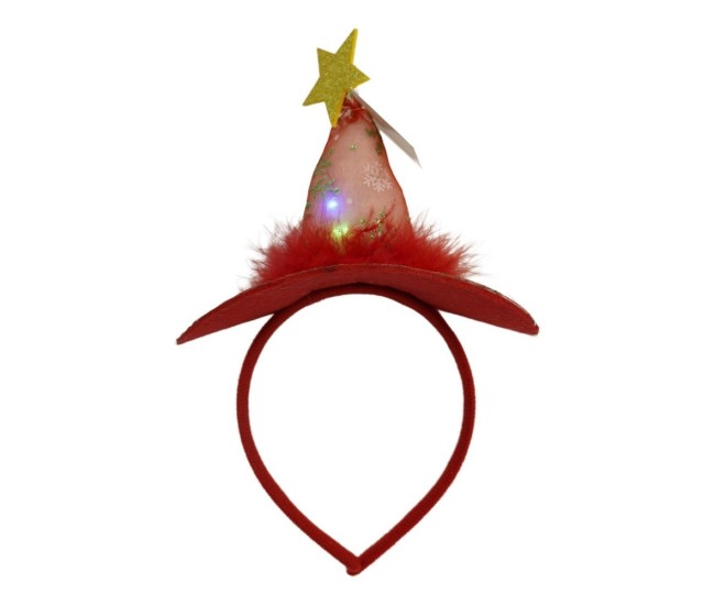 Bentita/cerc tip palarie de Craciun, culoare rosie cu led, marime standard, Flippy Bentita/cerc tip palarie de Craciun, culoare rosie cu led, marime standard, Flippy