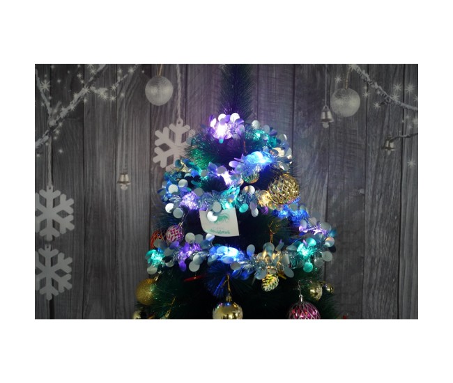 Beteala Craciun cu LED, Albastra, model cu paiete rotunde, 2 m x 5 cm, PVC, Sir, Artificiala, Flippy