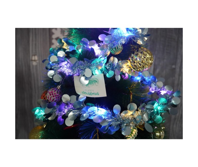 Beteala Craciun cu LED, Albastra, model cu paiete rotunde, 2 m x 5 cm, PVC, Sir, Artificiala, Flippy