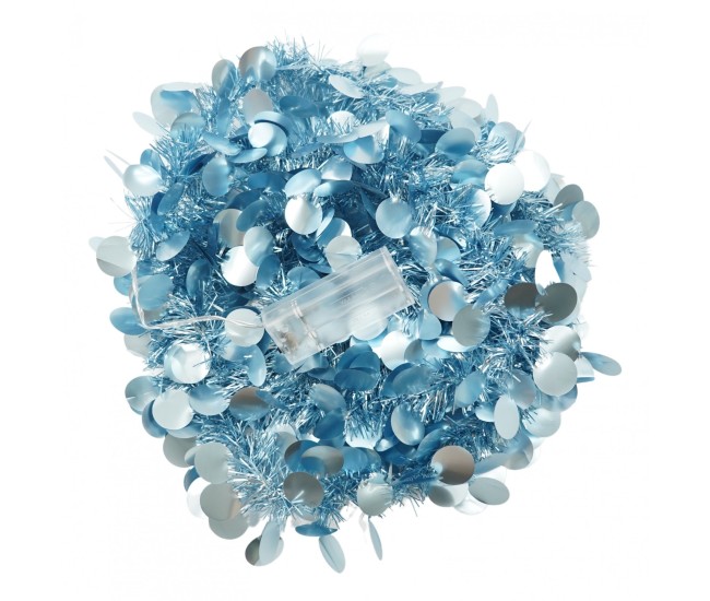 Beteala Craciun cu LED, Albastra, model cu paiete rotunde, 2 m x 5 cm, PVC, Sir, Artificiala, Flippy