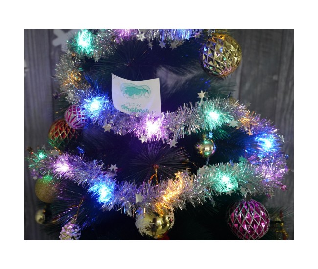 Beteala Craciun cu LED, Argintie, model cu stelute, 2 m x 5 cm, PVC, Sir, Artificiala, Flippy Beteala Craciun cu LED, Argintie, model cu stelute, 2 m x 5 cm, PVC, Sir, Artificiala, Flippy