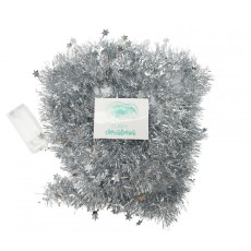 Beteala Craciun cu LED, Argintie, model cu stelute, 2 m x 5 cm, PVC, Sir, Artificiala, Flippy Beteala Craciun cu LED, Argintie, model cu stelute, 2 m x 5 cm, PVC, Sir, Artificiala, Flippy